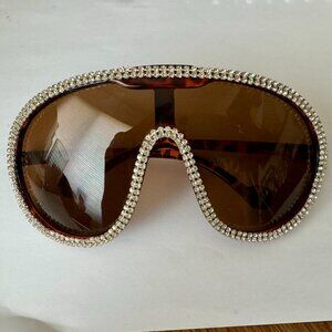 SALE! Sunglasses Large Aviator Rhinestones Tortoise Shell Brown Lenses Accessory